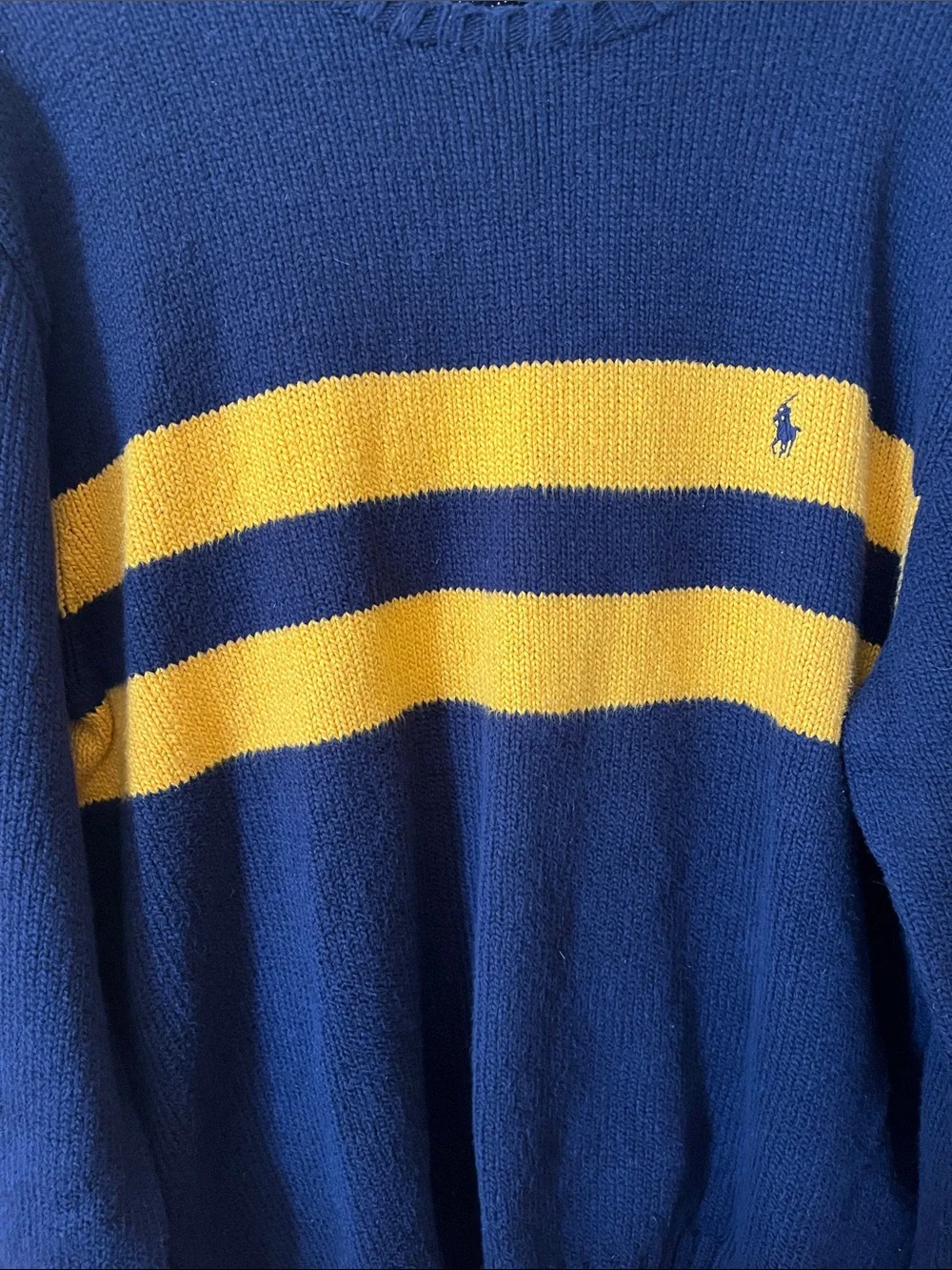Polo by Ralph Lauren Navy Crewneck Sweater with Gold Stripes